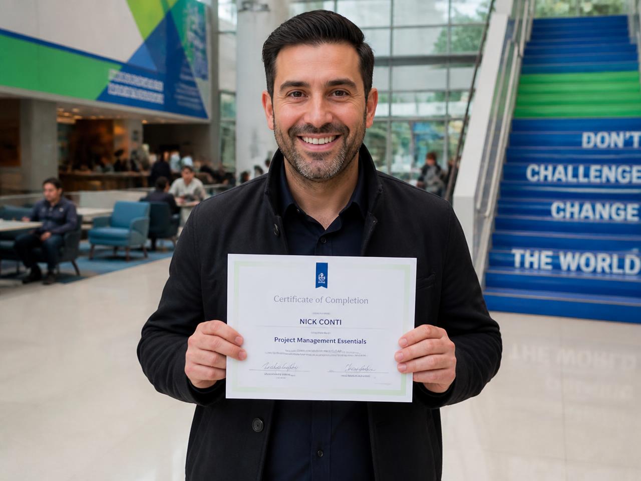Aluno formado segurando certificado